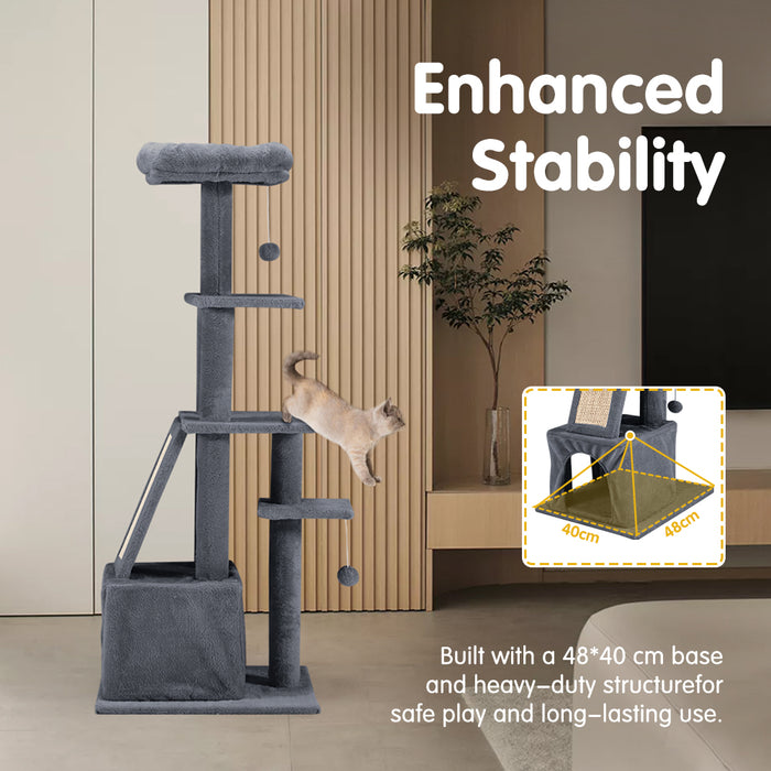 Cat Tree Tower Scratching Post Scratcher Condo House Bed 125Cm Dark Grey