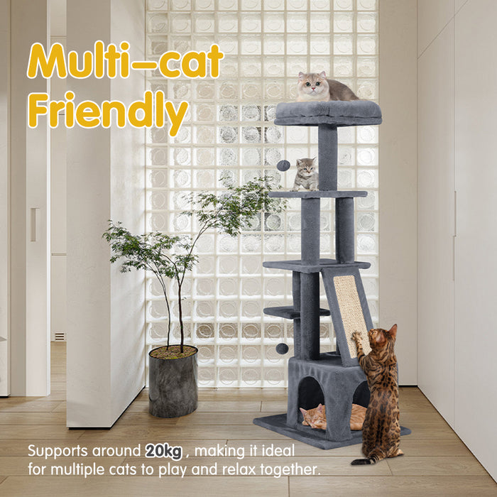 Cat Tree Tower Scratching Post Scratcher Condo House Bed 125Cm Dark Grey