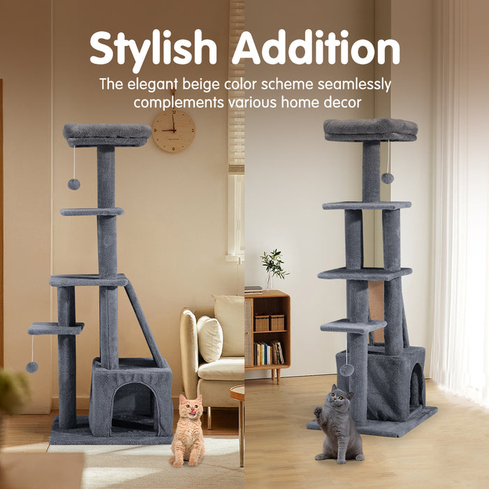 Cat Tree Tower Scratching Post Scratcher Condo House Bed 125Cm Dark Grey
