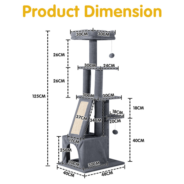 Cat Tree Tower Scratching Post Scratcher Condo House Bed 125Cm Dark Grey