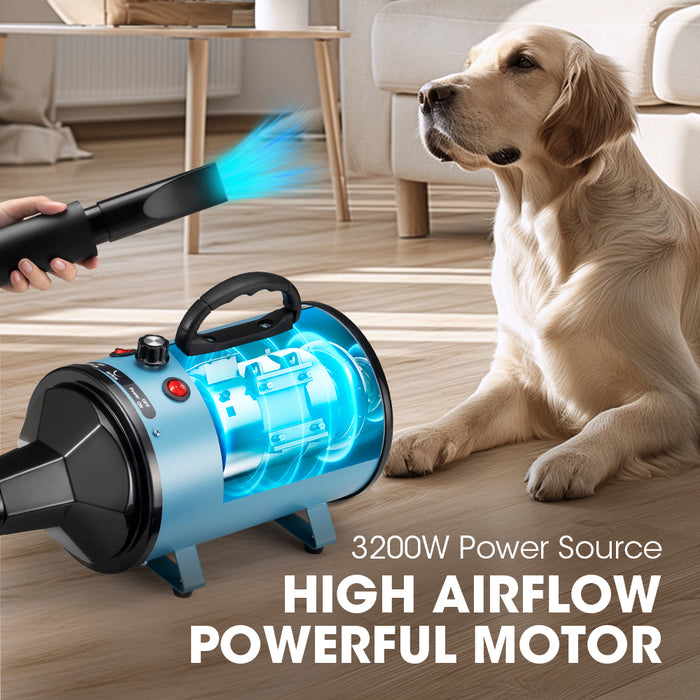3200W Pet Hair Dryer Blow Cat Dog Grooming Hairdryer Blower 3 Nozzles