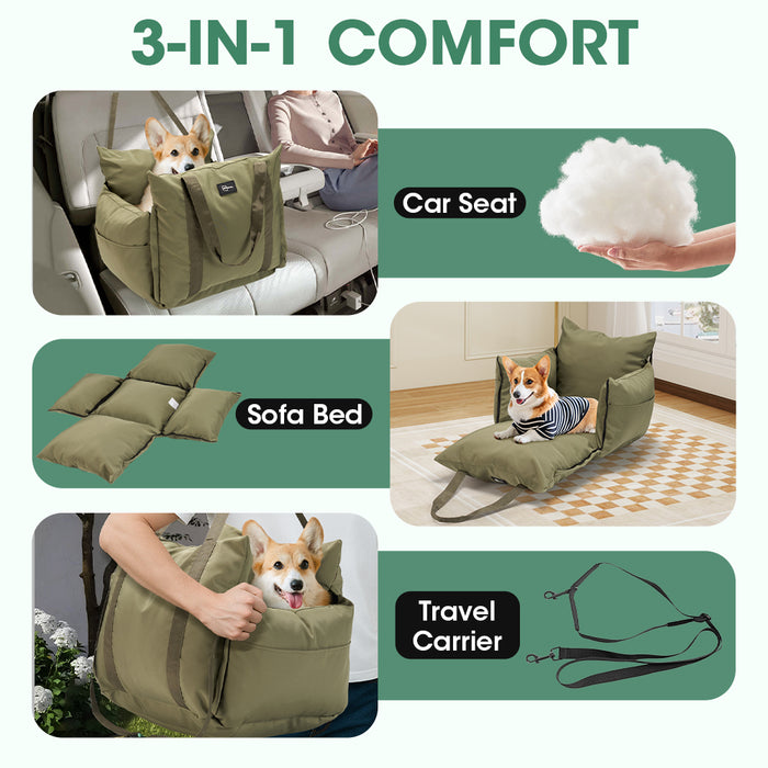3-In-1 Dog Car Seat Detachable Dog Sofa With Side Pocket