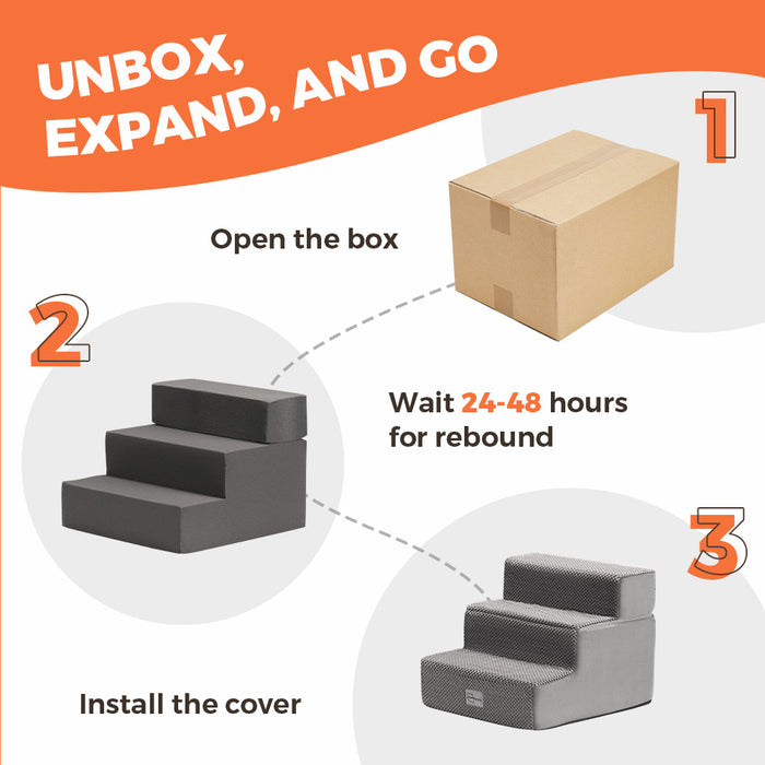 3 Tiers Dog Ramp Steps Pet Stairs Portable Indoor For Bed Sofa