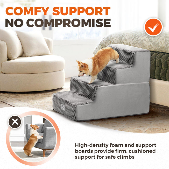 4 Tiers Dog Ramp Steps Pet Stairs Portable Indoor For Bed Sofa