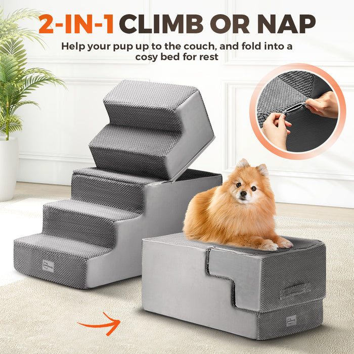 5 Tiers Dog Ramp Steps Pet Stairs Portable Indoor For Bed Sofa