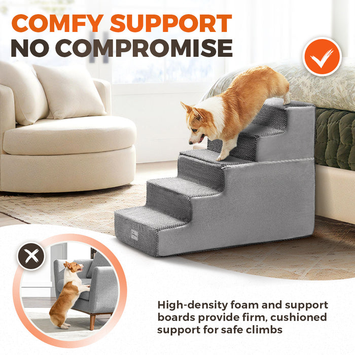 5 Tiers Dog Ramp Steps Pet Stairs Portable Indoor For Bed Sofa