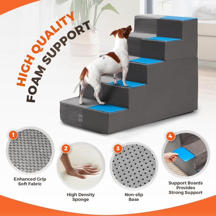 5 Tiers Dog Ramp Steps Pet Stairs Portable Indoor For Bed Sofa