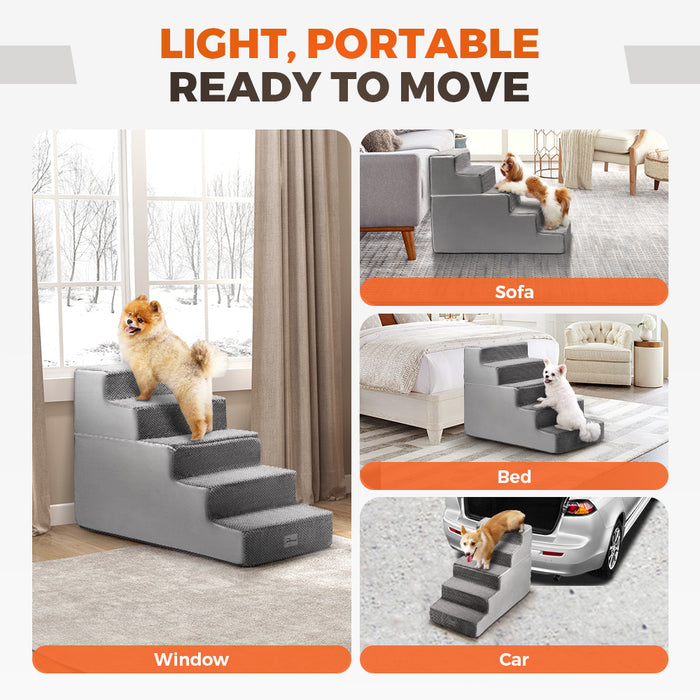 5 Tiers Dog Ramp Steps Pet Stairs Portable Indoor For Bed Sofa