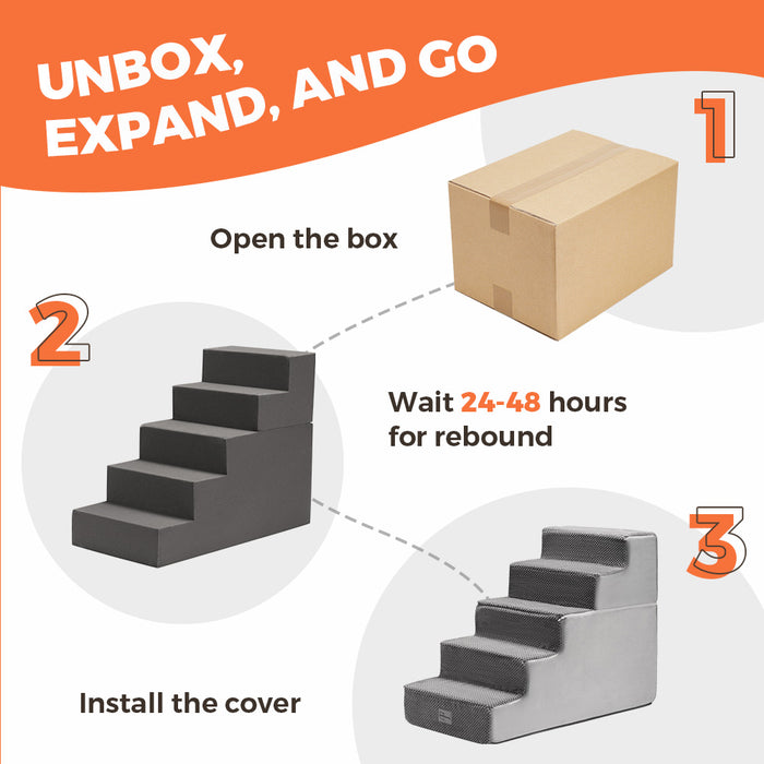 5 Tiers Dog Ramp Steps Pet Stairs Portable Indoor For Bed Sofa