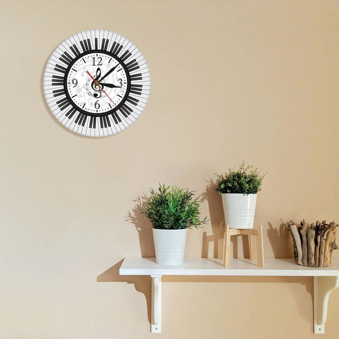 Piano Keyboard Treble Clef Wall Art Modern Clock Musical