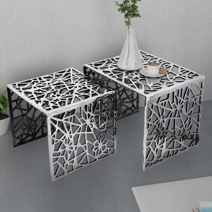 Two Piece Side Tables Square Aluminium Silver Xatpbn