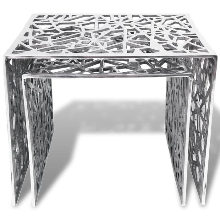 Two Piece Side Tables Square Aluminium Silver Xatpbn