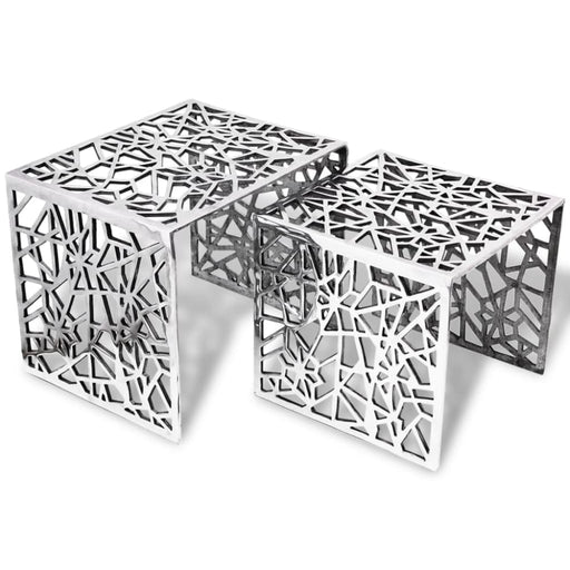 Two Piece Side Tables Square Aluminium Silver Xatpbn