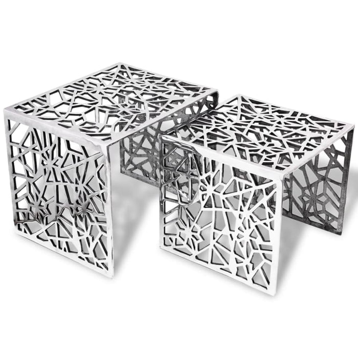 Two Piece Side Tables Square Aluminium Silver Xatpbn