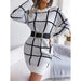 Plaid Knit Sweater Dress for Women