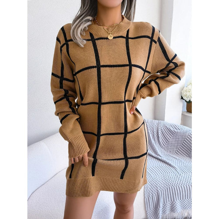 Plaid Knit Sweater Dress for Women
