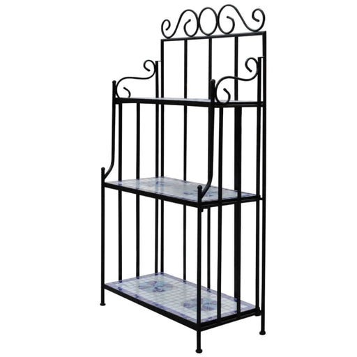 Plant Stand Display Blue White Mosaic Pattern Aootx