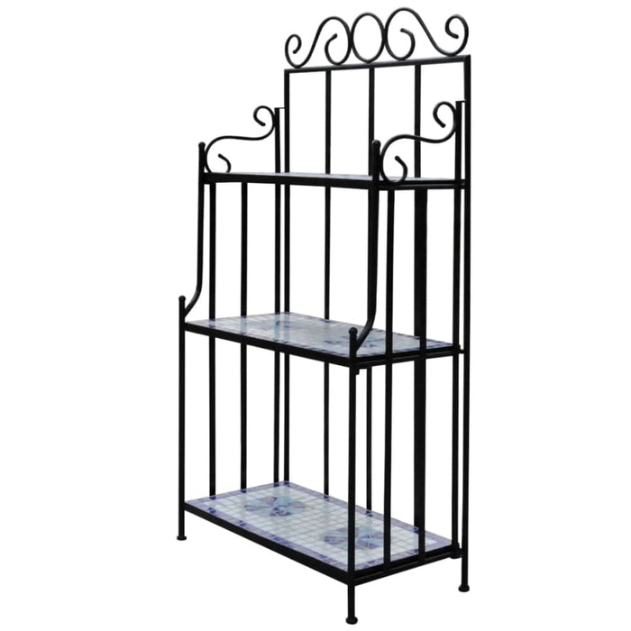 Plant Stand Display Blue White Mosaic Pattern Aootx