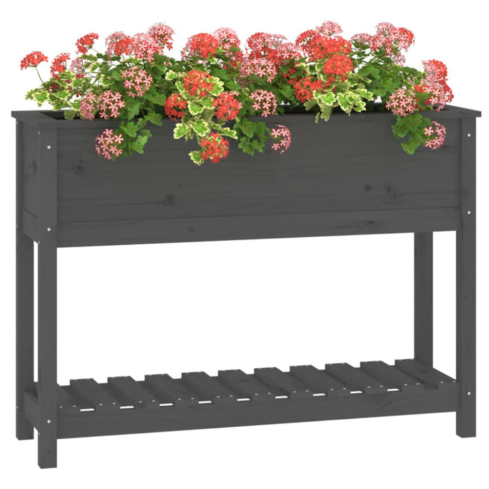 Planter with Shelf Grey 111.5x34.5x81 Cm Solid Wood Pine