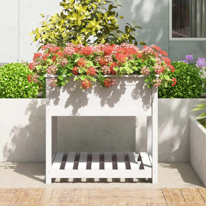 Planter with Shelf White 82.5x82.5x81 Cm Solid Wood Pine