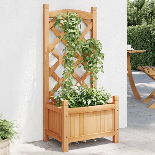 Planter With Trellis Brown Solid Wood Fir Tlpanx