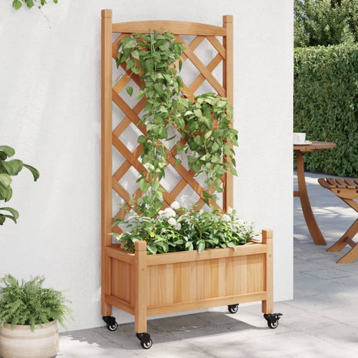 Planter With Trellis And Wheels Brown Solid Wood Fir Txbilai