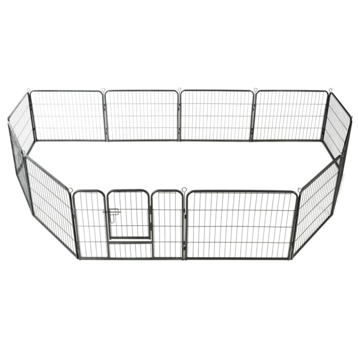 Dog Playpen 12 Panels Steel Black Oibpit