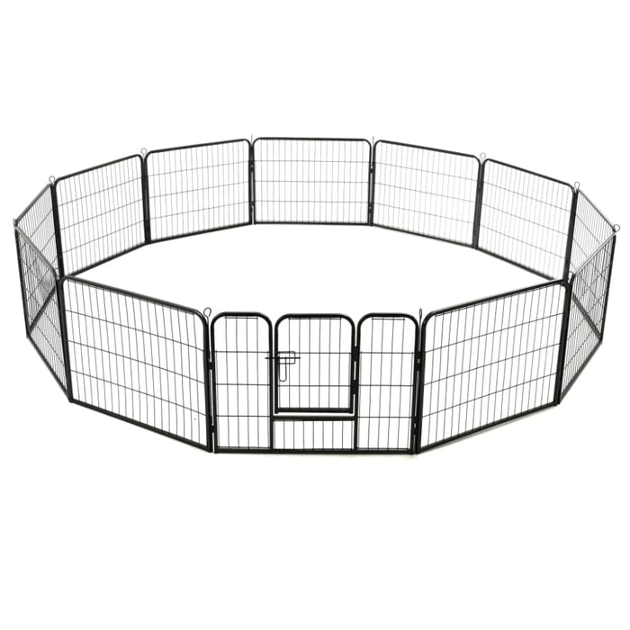 Dog Playpen 12 Panels Steel Black Oibpit