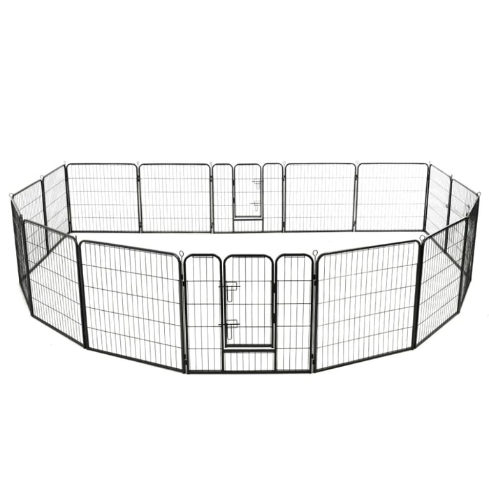 Dog Playpen 16 Panels Steel Black Xipako
