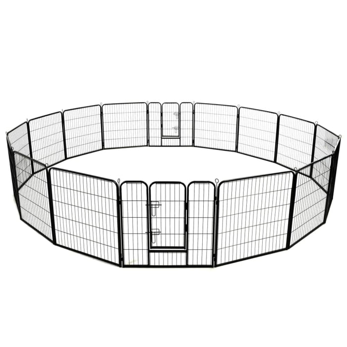 Dog Playpen 16 Panels Steel Black Xipako