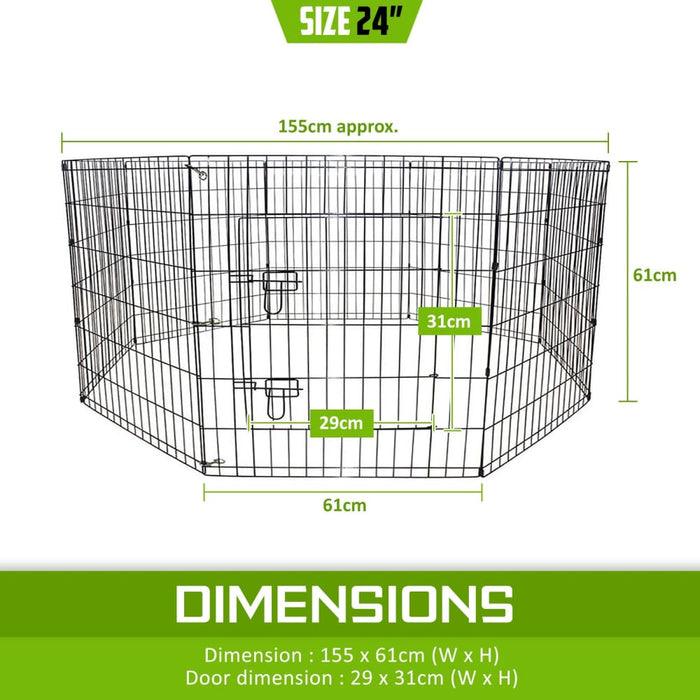 Pet Playpen 8 Panel 24in Foldable Dog Exercise Enclosure
