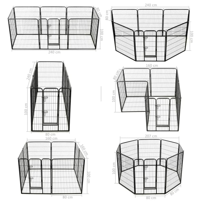 Dog Playpen 8 Panels Steel Black Oibpia