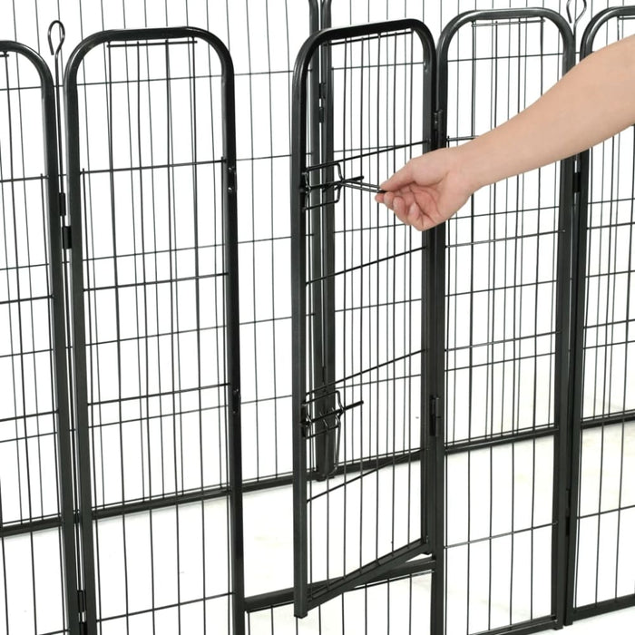 Dog Playpen 8 Panels Steel Black Oibpia