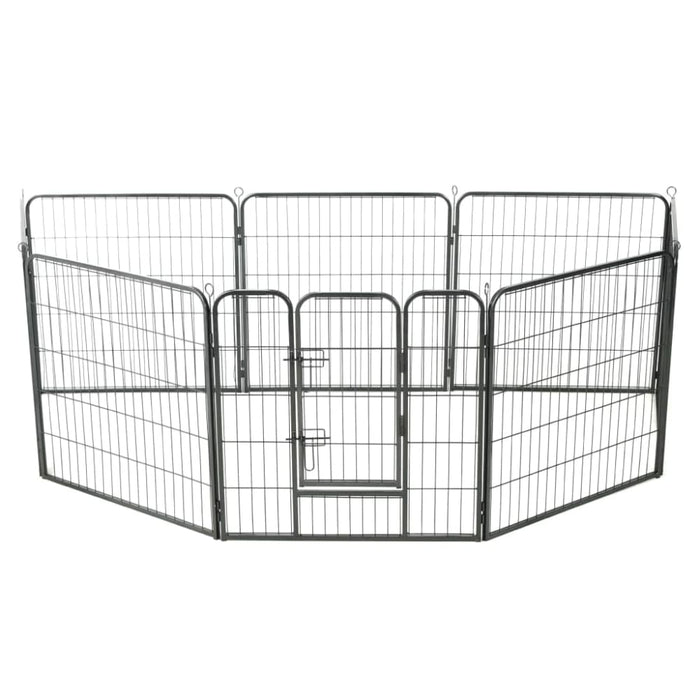 Dog Playpen 8 Panels Steel Black Oibpio