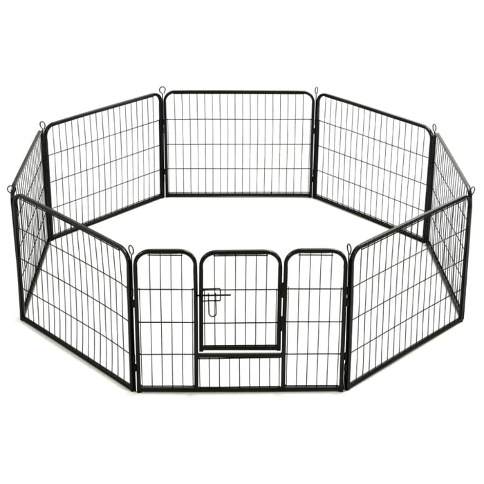Dog Playpen 8 Panels Steel Black Oibpix