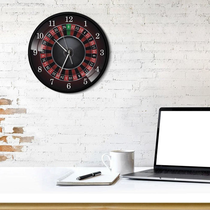 Poker Roulette Wall Clock with Black Metal Frame Las Vegas