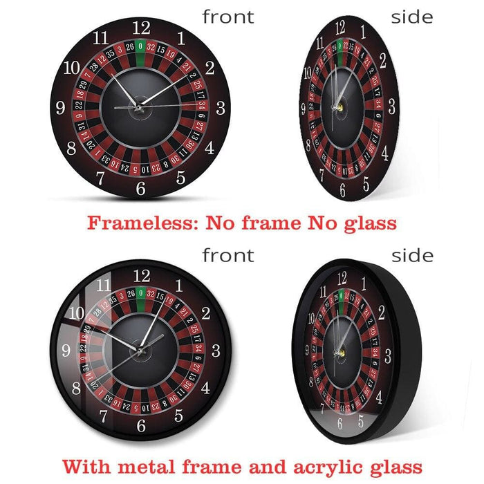 Poker Roulette Wall Clock with Black Metal Frame Las Vegas