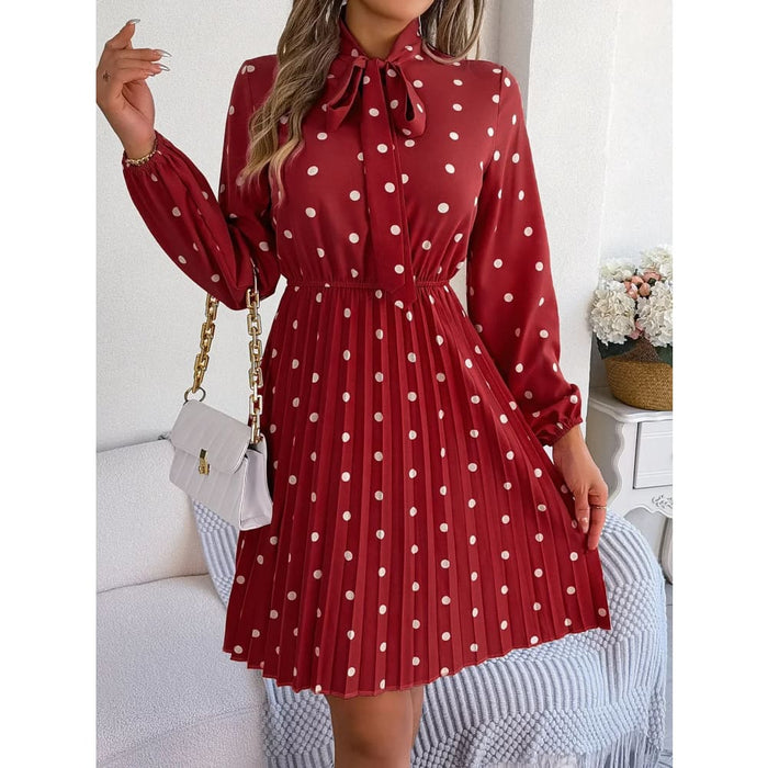 Polka Dot Lace Up Long Dress for Women