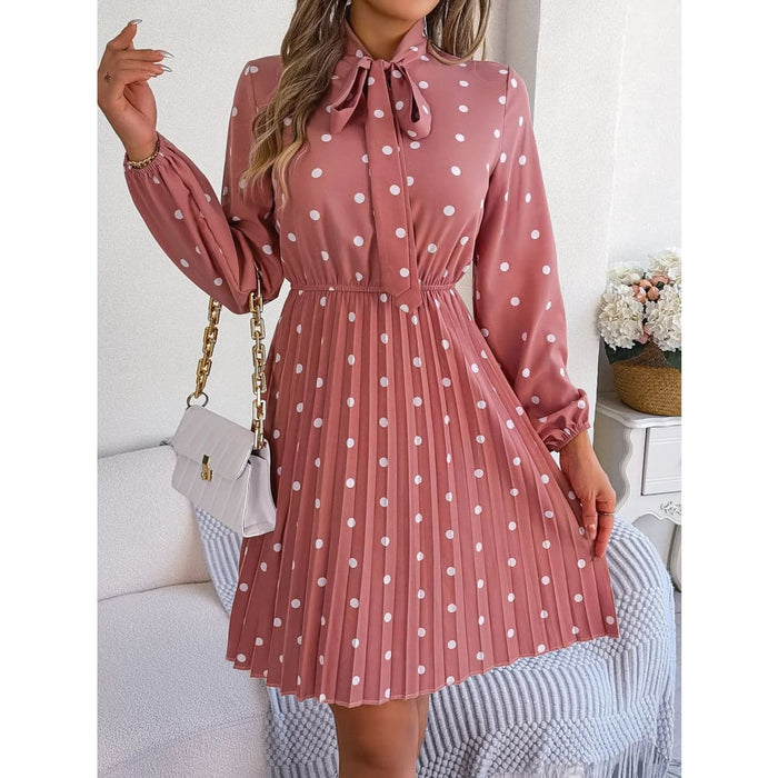 Polka Dot Lace Up Long Dress for Women