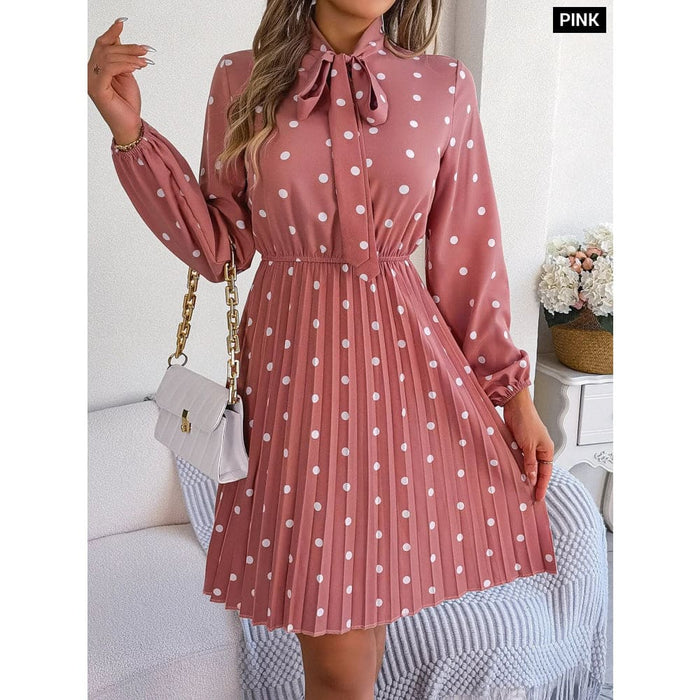 Polka Dot Lace Up Long Dress for Women