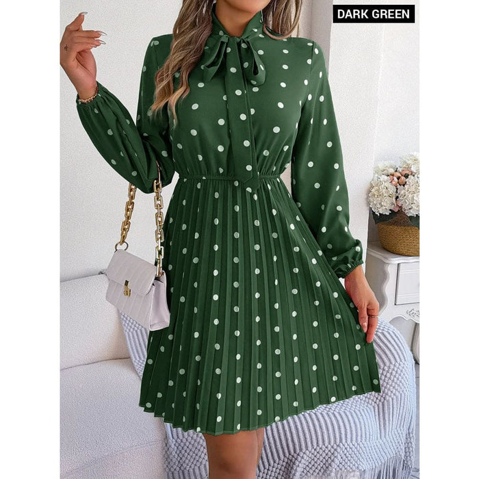 Polka Dot Lace Up Long Dress for Women