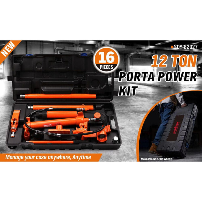 12t Porta Power Kit Hydraulic Ram Pump Oil Hose Automotive