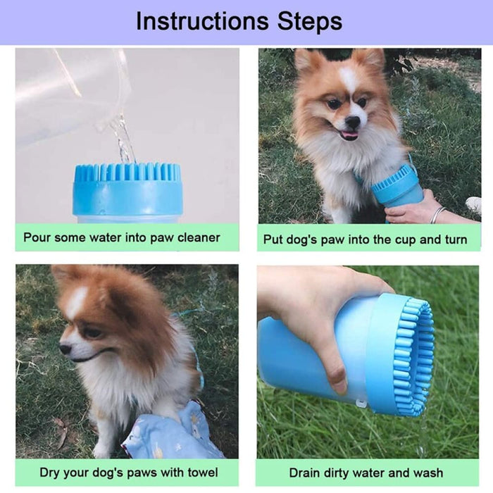 Portable 2 in 1 Safe Soft Silicone Pet Paw Cleaner Brush Cup