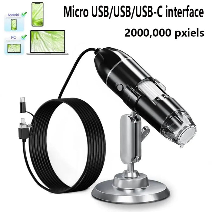 Portable 3 In 1 Digital Microscope With Led Magnifier