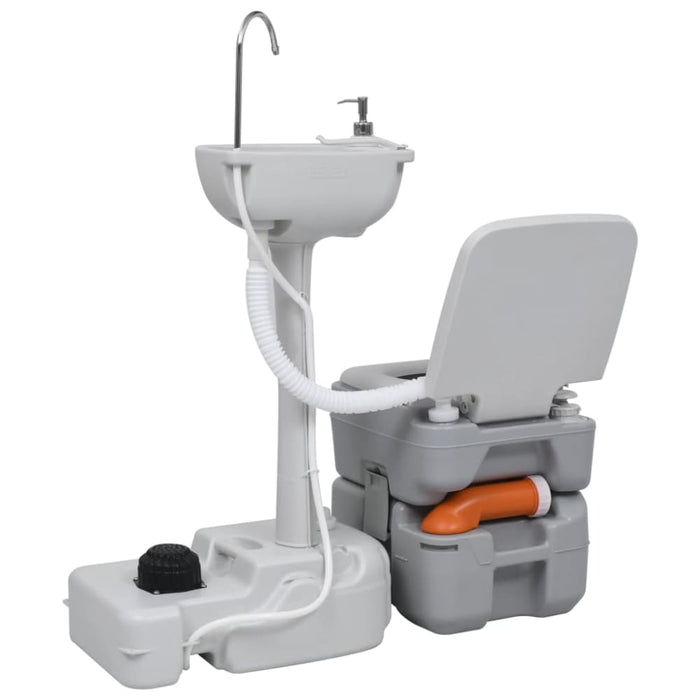 Portable Camping Toilet and Handwash Stand Set Grey Tboab