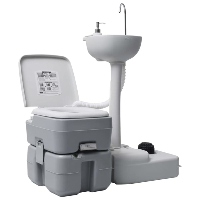 Portable Camping Toilet and Handwash Stand Set Grey Tboab