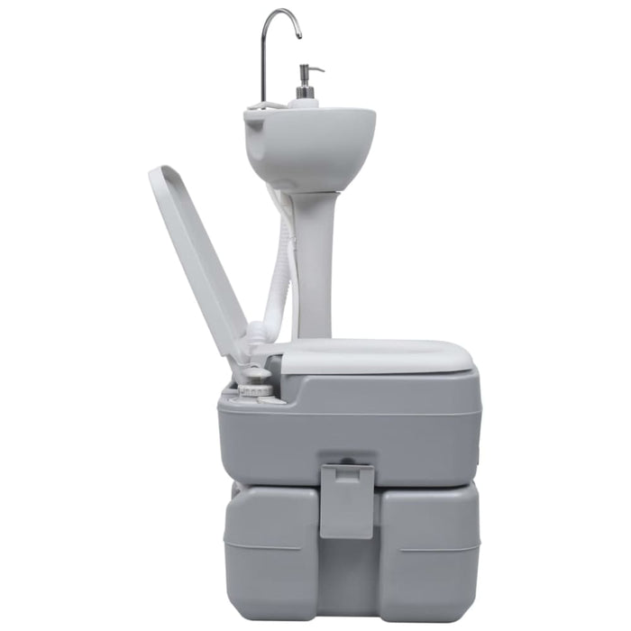 Portable Camping Toilet and Handwash Stand Set Grey Tboab