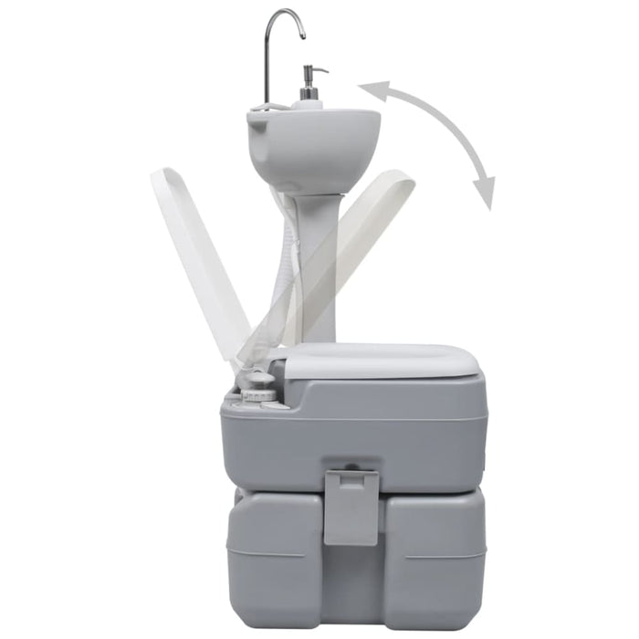 Portable Camping Toilet and Handwash Stand Set Grey Tboab