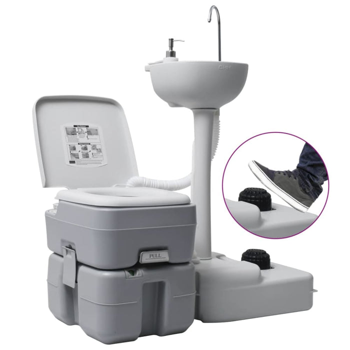 Portable Camping Toilet and Handwash Stand Set Grey Tboab
