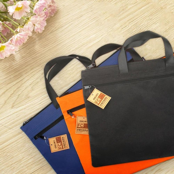 Portable Canvas Zipper File Double Simple Storage Bag